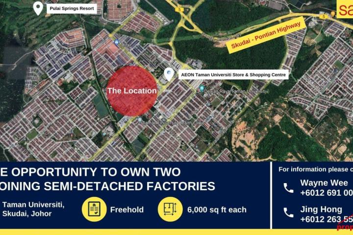 2 adjoining semi-d factories, Taman Universiti, Skudai, Johor Bahru, Johor Darul Takzim